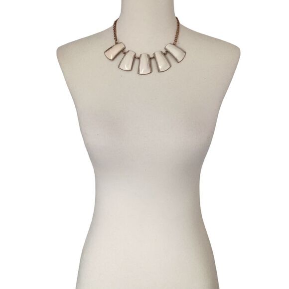Y2K Chunky Enameled Necklace Statement Vanilla Bib Metal Collar Gold Tone 90s.  - Picture 4 of 16